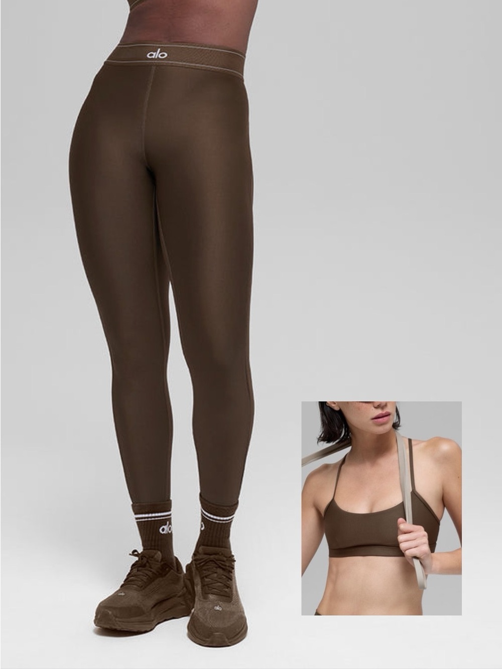 Alo Yoga Airlift Intrigue Bra and Suit up High Waist Leggings in Espresso